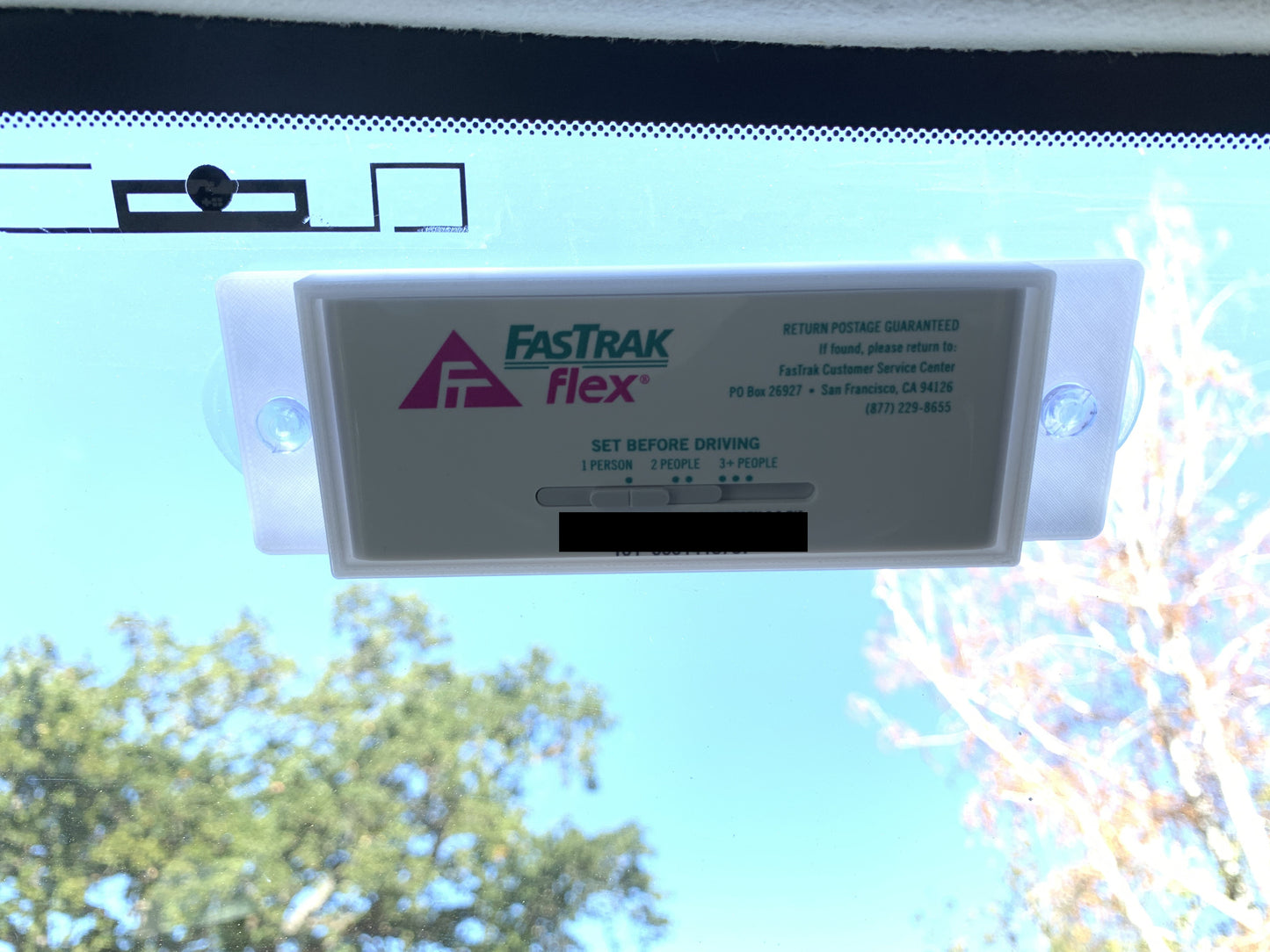 Fastrak Flex toll tag transponder holder with suction cup (white, 3d printed) California for your car.